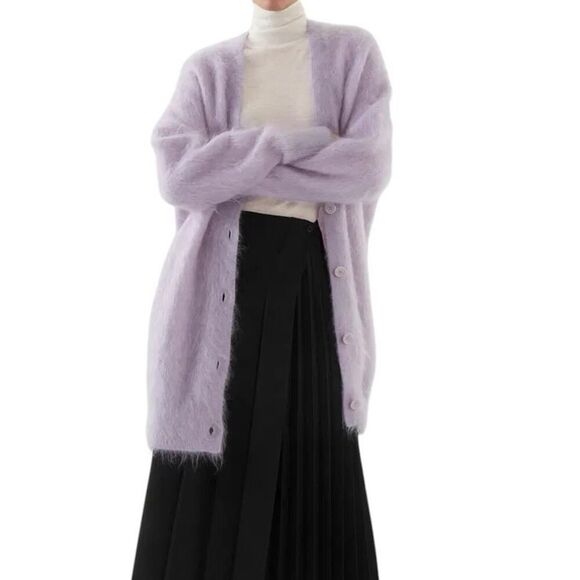NWOT LONGLINE OVERSIZED MOHAIR CARDIGAN LILAC XS/S - Picture 4 of 15